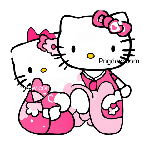 Two cartoon characters, Hello Kitty and her friend, sitting on a black background  Hello Kitty PNG