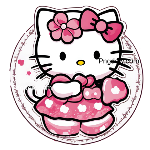Cute Hello Kitty wallpaper in PNG format, featuring the iconic character surrounded by colorful flowers