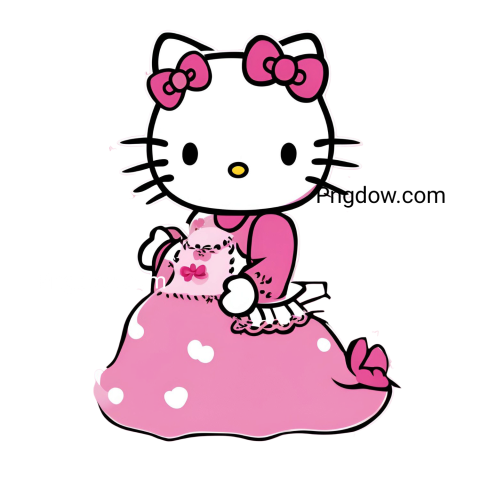 Hello Kitty wallpaper with pink and transparent background, featuring the iconic character in various poses