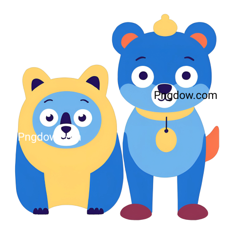 Image of two bears, one blue and one yellow, named Bluey and Bingo, standing next to each other