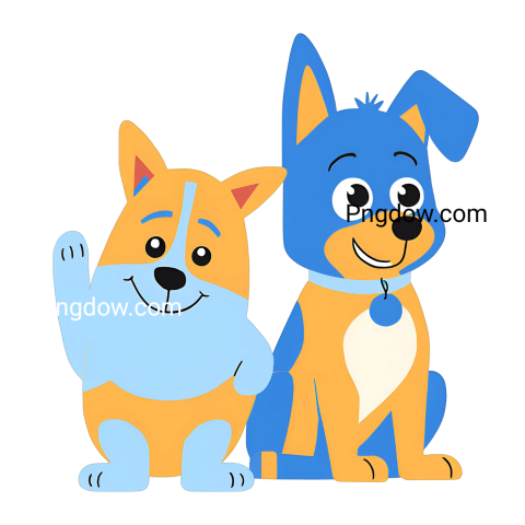 Cartoon image of two dogs, Bluey and Bingo, sitting together