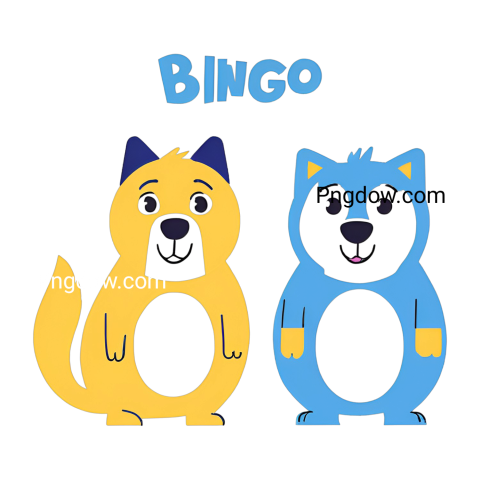 Image of two cartoon cats, Bluey and Bingo, standing alongside a dog