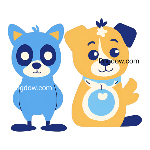 Two cartoon dogs and a cat   Bluey and Bingo PNG