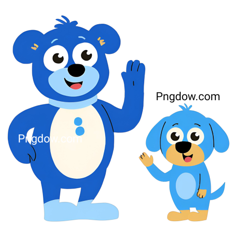 Blue bear and dog, Bluey and Bingo, standing together, Png images