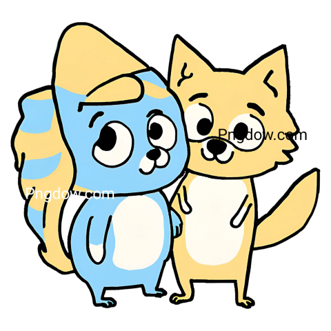 Two cartoon animals, Bluey and Bingo, standing side by side, Png images