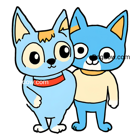 Two cartoon cats, one blue and one white, standing side by side  Bluey and Bingo PNG characters