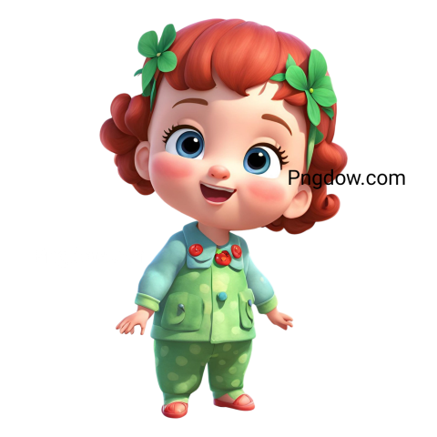A cartoon girl with red hair and green clothes, cocomelon png