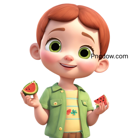 A cartoon boy joyfully holding a watermelon in a cocomelon png image