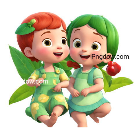 Two children sitting on green grassy area, Png images