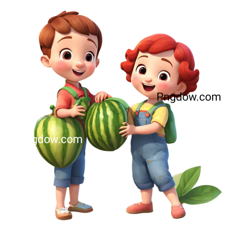 Two children holding watermelons, Png images