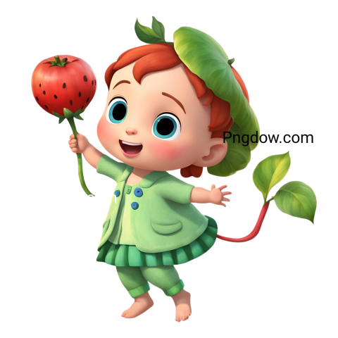 Cartoon girl holding a strawberry, cocomelon png