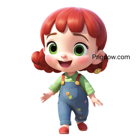A cartoon girl with red hair and overalls, in a cocomelon png