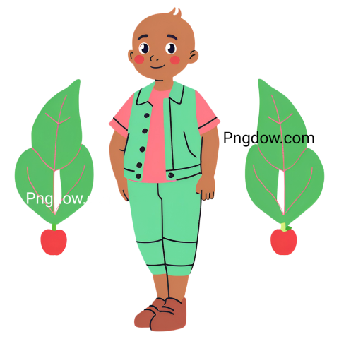 A cartoon boy standing next to two plants in a cocomelon png image