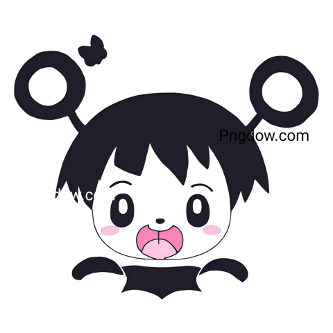 A cartoon character with a black face and pink hair, Kuromi PNG