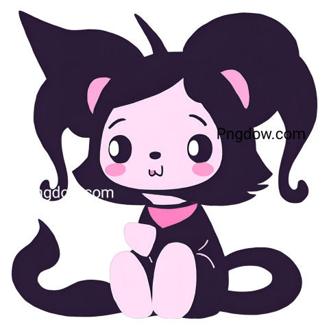 A cartoon cat with long ears and a pink bow, resembling Kuromi