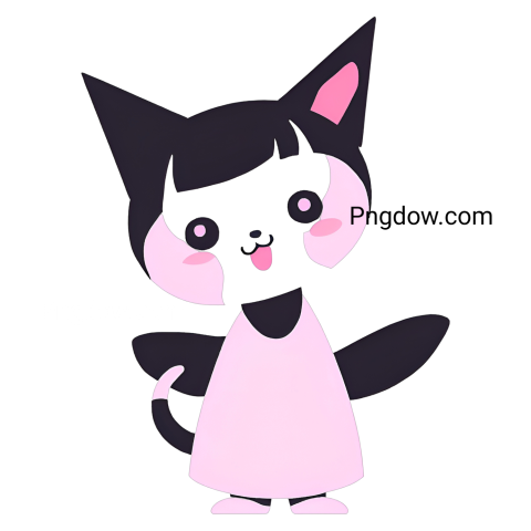 Black and white cat with pink eyes, Kuromi PNG