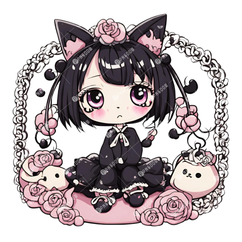 A kuromi png of a cute anime girl with black hair and pink eyes - Photo ...