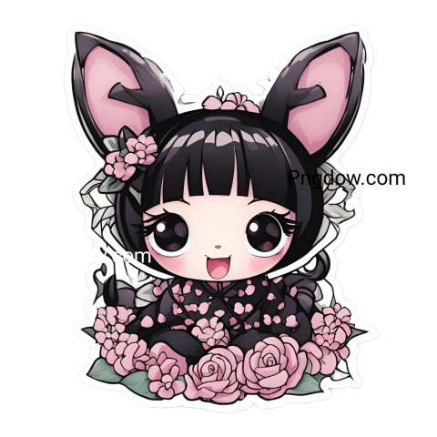Kuromi png sticker featuring an adorable bunny with flower accessories