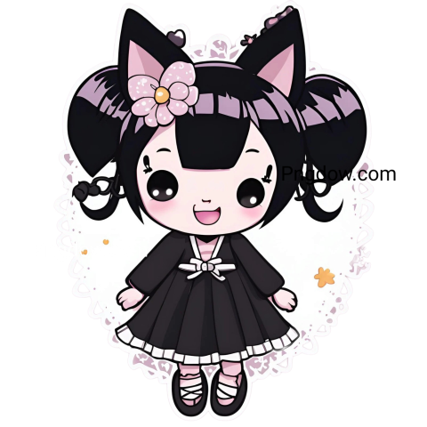 A kuromi png sticker of a cute cat in a black dress