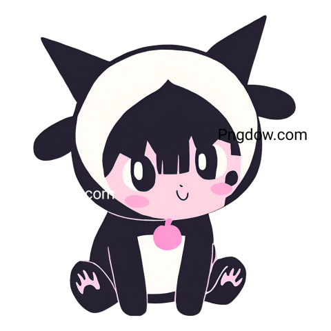 Black and white cartoon cat with pink eyes, Kuromi PNG