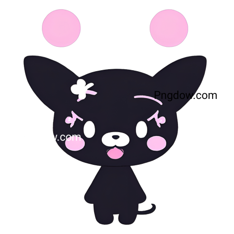 A Kuromi PNG featuring a black cat with pink dots on its face