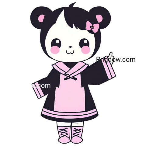 A Kuromi PNG of a cartoon bear in a pink dress and black shoes