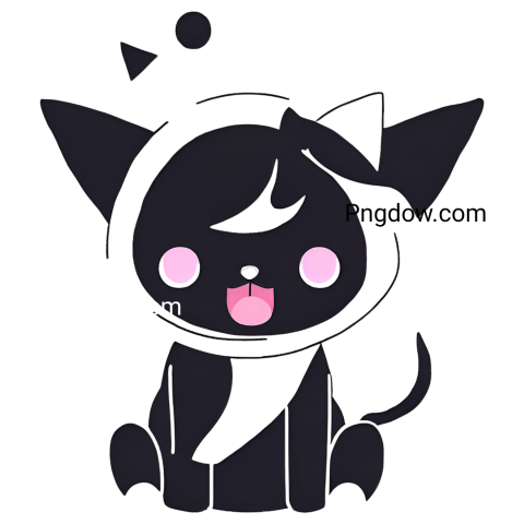 A Kuromi PNG of a black cat with pink eyes and ears