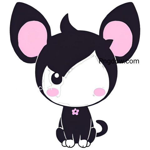 Black cat with pink ears and bow, Kuromi PNG