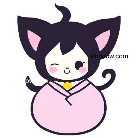 A cartoon cat in a pink dress, Kuromi PNG