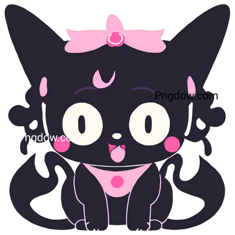 Black cat with pink eyes and a bow, Kuromi PNG