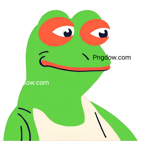 Cartoon frog with orange eye and white tank top, inspired by Pepe the Frog, in transparent Png format