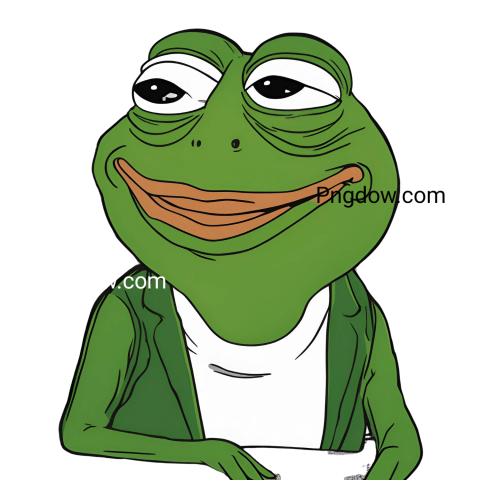 A cartoon image of Pepe the Frog, transparent PNG, with a caption 'Pepe the Frog free