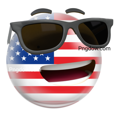 Smiling emoticon wearing sunglasses, with American flag emoji