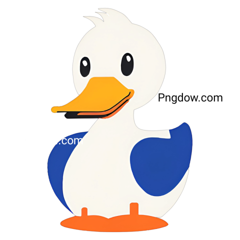 Cartoon duck with blue beak and orange feet on transparent background, Duck PNG