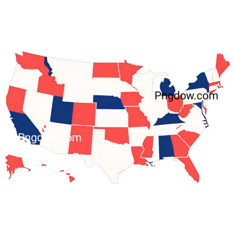 A map of the United States displayed in red, white, and blue colors, symbolizing national pride and identity