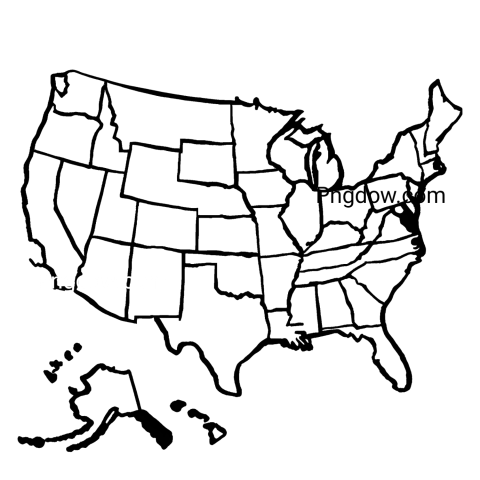 A black and white map of the United States, highlighting its geographical outline and state boundaries