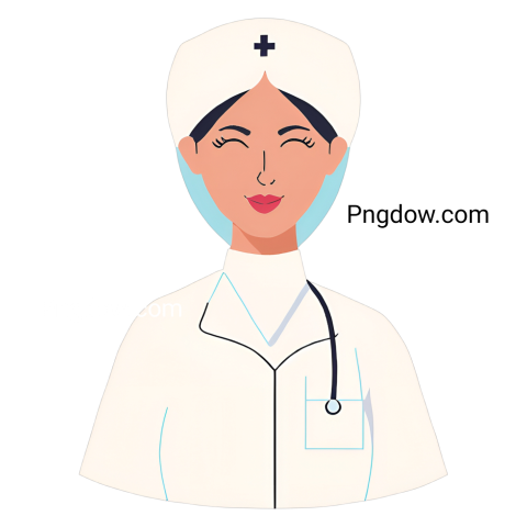 Cartoon nurse with stethoscope, wearing scrubs and a cap, smiling kindly  Nurse svg