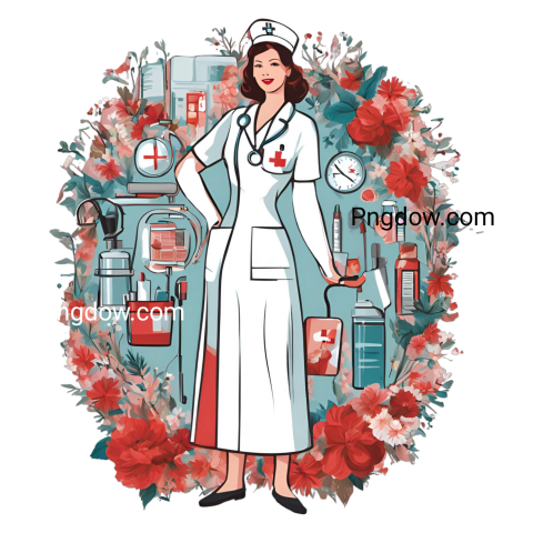 Image of a nurse with flowers and various medical items in a nurse svg