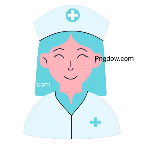 Cartoon nurse wearing a blue hat adorned with a white cross, representing healthcare and compassion in a playful design