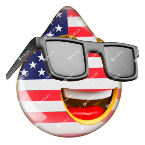 Smiley face with sunglasses and American flag emoji for free