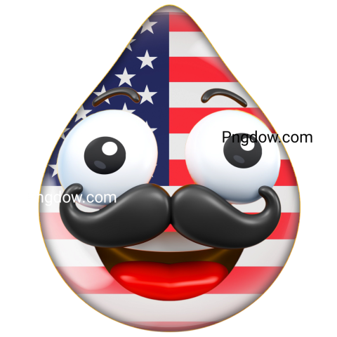 Cartoon drop with a mustache and American flag emoji