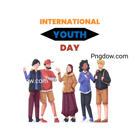 Vector illustration celebrating International Youth Day, featuring diverse young people and vibrant colors in a PNG image