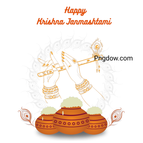 A joyful depiction of Krishna celebrating Janmashtami, showcasing vibrant colors and festive elements in a PNG format