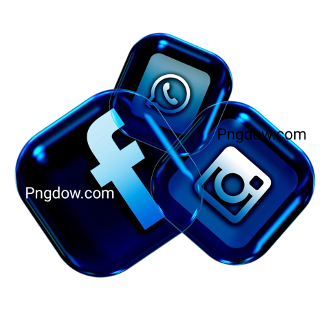 Three blue glass cubes featuring the WhatsApp logo and other social media icons, arranged artistically on a surface