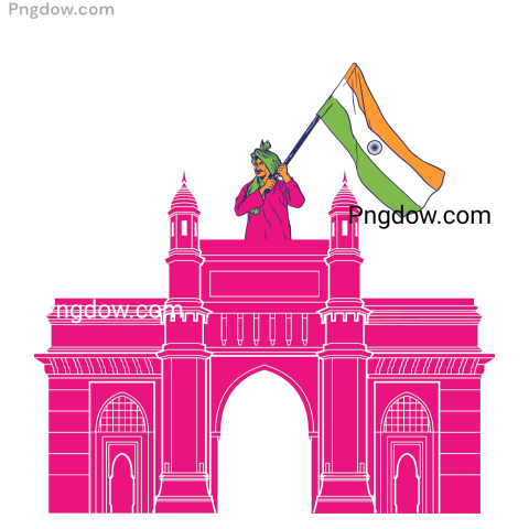 Vector illustration of India Gate with the Indian flag, showcasing a prominent national monument in a stylized design