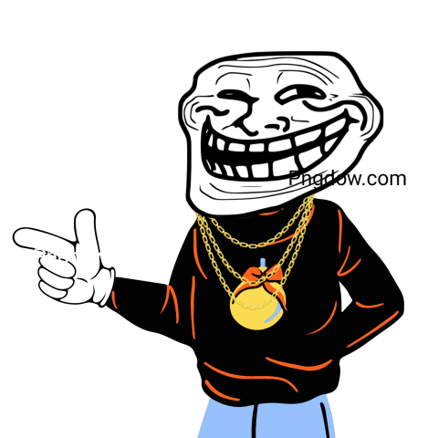 A troll with a mischievous expression, adorned with two gold chains, depicted in a vibrant PNG format