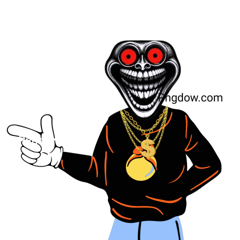 Cartoon character featuring a gold chain and a distinctive red eye, styled as a troll face in a PNG format