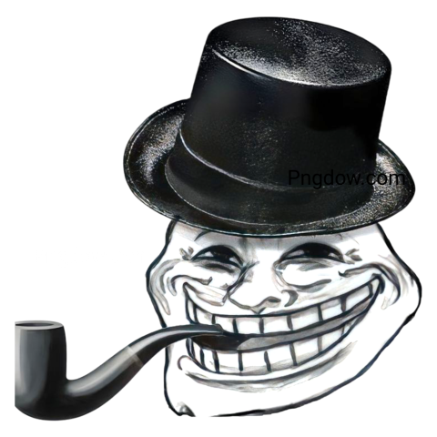 whimsical troll face wearing a top hat and holding a pipe, depicted in a playful and humorous style