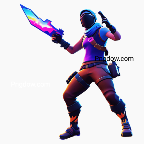 A collection of vibrant Fortnite skins displayed in PNG format, showcasing various character designs and styles