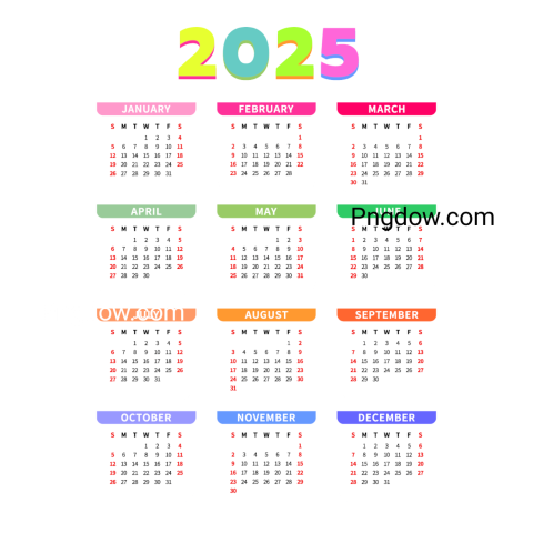 Calendar 2025 Color Calendar Vector PNG